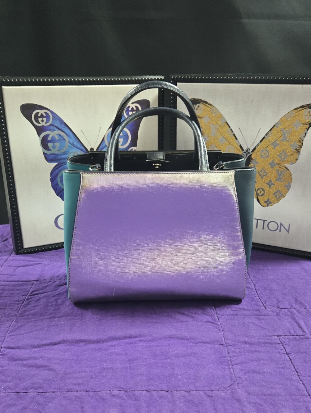 FENDI Rare Colorblock 2Jours Leather Crossbody Satchel - Picture 2 of 16